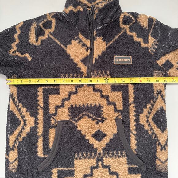 Hooey Quarter Zip Aztec Pattern Fleece Pullover Black Tan Youth Boys Size L - Picture 7 of 9